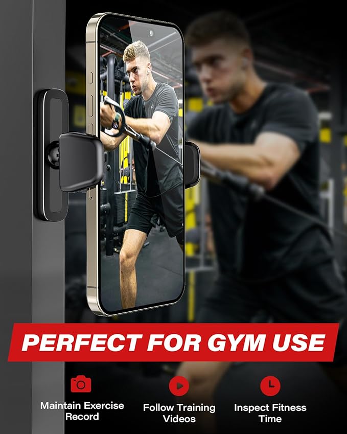 APPS2Car Magnetic Phone Holder for Gym, Aluminum Alloy Base and Joint 360 Adjustable, Compatible with 4.7-6.9" All Phones & Heavy Case, Grey