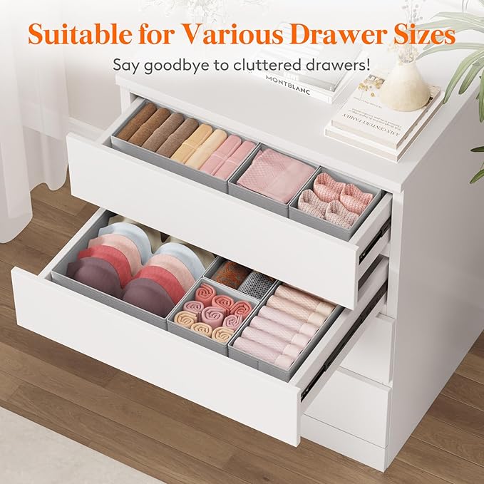 Lifewit Drawer Organizer Clothes for Closet 32 Pack, 3 Sizes Underwear Wardrobe Drawer Dividers, Fabric Foldable Dresser Stor