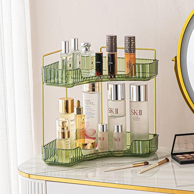shuang qing 2-Tier Corner Bathroom Counter Organizer – Storage Shelf for Makeup, Perfume & Skincare, Space-Saving Countertop 