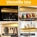 Necklace Jewelry Holder Wall Hanging Organizer Hangers Storage Mounted Shelf with 56 Hooks Tray Display Girls Women Metal Doo