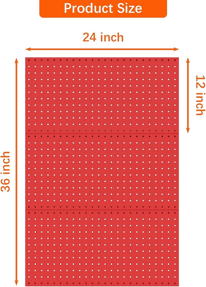 TORACK 3 PCS Metal Pegboard Panels(12x24 inch) for Wall Garage Tools Storage Pegboard System for Workbench, Modular Peg Board