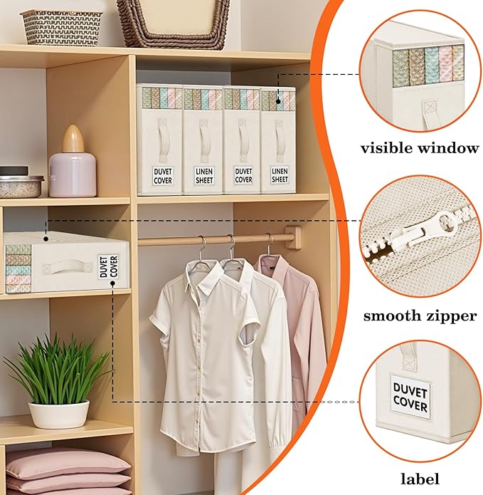 WOWBOX Sheet Organizers and Storage,Closet Bed Sheet Organizer Under Bed Storage and Organization with Label Cards & Clear Wi