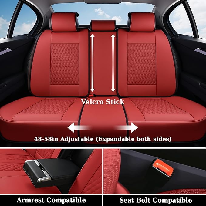 Coverado Rear Seat Covers, Leather Seat Cover for Car, Universal Waterproof Automotive Seat Cushion Protector for Most Cars T