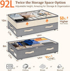 Dolicer 4 Pack 92L Under Bed Storage with Wheels, 6in-10in Height Adjustable Underbed Storage Containers (Grey & Green)