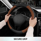 Road Comforts Leather Steering Wheel Cover with Decorative Trim and Piping, Anti-Slip Breathable Design, Fits 14.5–15 Inch Ro