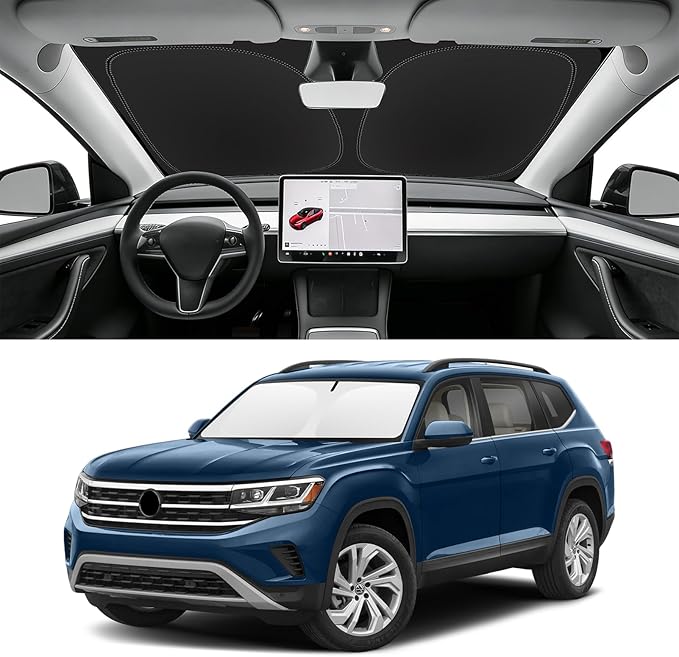 Custom Fit Windshield Sun Shade for VW Atlas 2018-2026, Blocks UV & Heat, Front Window Sunshade Accessories, Easy Fold & Store Keep Your Car Cooler