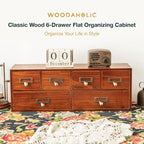 6-Drawer Vintage Desk Organizer Classic Brown Wood Storage Drawers for Tabletop - Slim Retro Style Desktop Organizing Cabinet