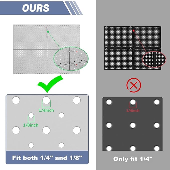 WALMANN 6-Pack 12"x16" Metal Pegboard Panels for Garage, Tool Organizer Pegboards for Pegboard Hooks - Compatible with 1/8" &