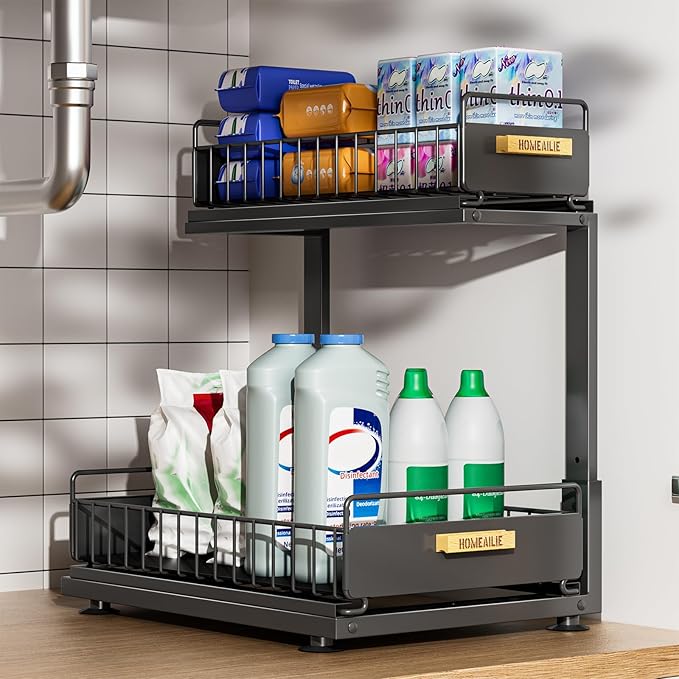 Under Sink Organizer, High Adjustable 2 Tier Under Kitchen Sink Organizer, Multi-Purpose Storage Shelf for Kitchen Bathroom C
