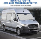 Mercedes Sprinter Sun Shade 7-Piece Set 2019-2023 | Full Cabin Thermal Insulation Kit for LWB Vans | UV Blocker + Privacy Covers (Front/Rear/Side Windows)