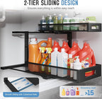 2 Pack 19IN Depth Under Sink Storage Organizer, Large 2-Tier Elegant Mesh Pull Out Shelf for Kitchen and Bathroom Cabinet Org