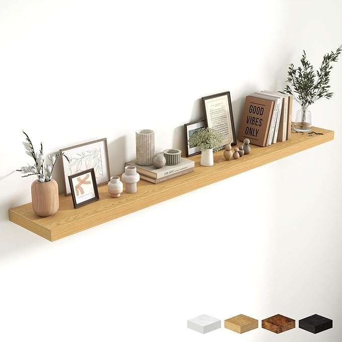 Fun Memories 72 Inch Fireplace Mantel Shelf, 10 Inch Deep Shelves for Display & Wall Storage, Rustic Wood Wall Shelf, Extra L