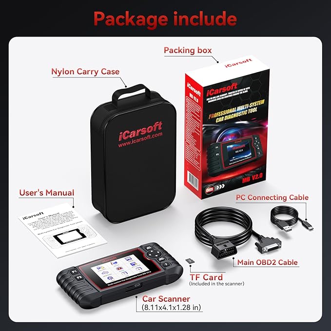 iCarsoft MB V2.0 for Mercedes Benz OBD2 Scanner, Full System Diagnostic Scan Tool, 8 Resets Auto VIN,