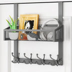HapiRm Over The Door Hooks - Easy Installation Door Hanger with Basket and 16 Hooks, 304 Stainless Steel Storage Organizer fo