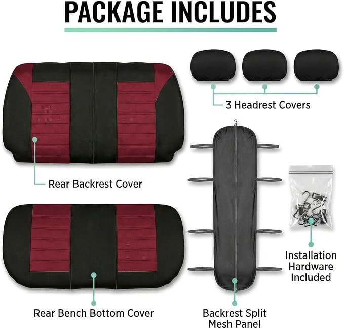 FH Group Automotive Car Seat Covers Rear Set Premium 3D Air Mesh Seat Covers, Airbag Compatible and Split Bench Cover Univers