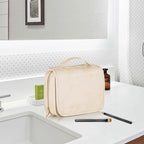 Elviros Hanging Travel Toiletry Bag for Women, 3-in-1 Large Makeup Bag and Cosmetic Organizer, Vegan Leather Waterproof Skinc