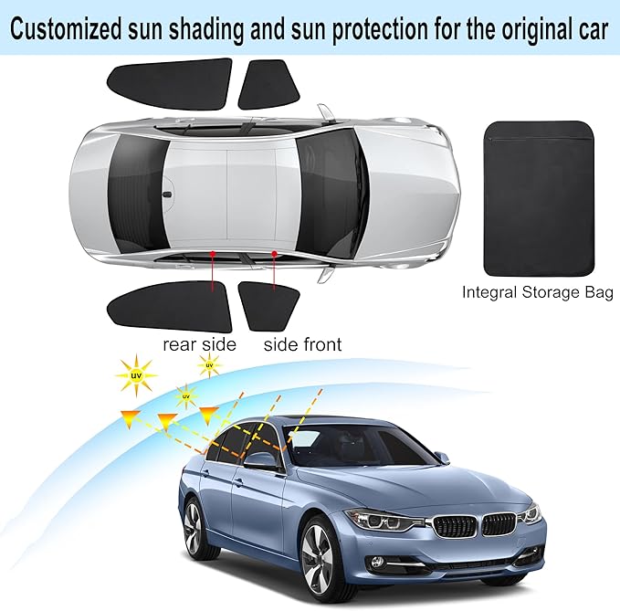 Front Side Half Window Shade Foldable Custom Fit for BMW F30/F31/F80/M3 2012-2019 Car Window Shades for Side Window Sun Shade UV Protection Heat Insulation for Camping Sleeping 4PCS