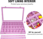 Vicoter Velvet Jewelry Tray 48 Compartments Jewelry Display Organizer with Transparent Cover Rings, Earrings, Necklaces, Pend