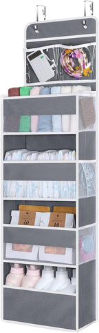 Univivi Over The Door Organizer, 5 Shelf Door Hanging Organizer Nursery Door Storage with 4 Large Compartments and 2 Small PV