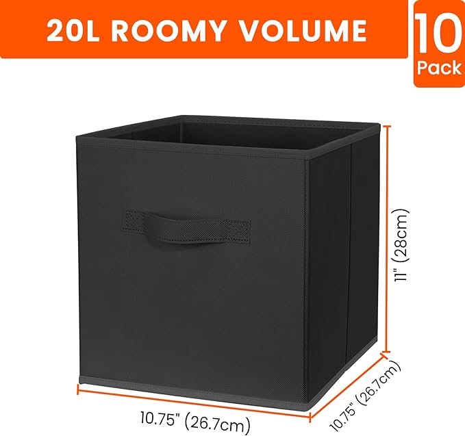 Criusia Storage Cubes, 11 Inch Clothes Storage Bins for Shelves Closet (10 Pack), Fabric Collapsible Storage Bins with Dual H