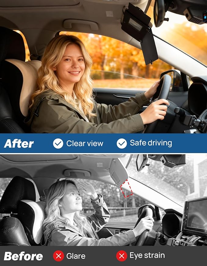 JOYTUTUS Sun Visor Extender for Cars, Adjustable Visor Extension Sun Blocker, Protects from Glare/UV Rays, Windshield and Side Window Sunshade, Built-in Mirror, Black