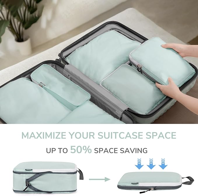 CherryNow Compression Packing Cubes, 7 Set Packing Cubes for Travel, Travel Essentials for Suitcase, Luggage Organizer Bags f