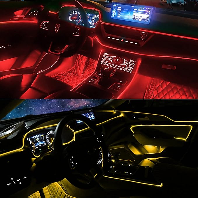 Car LED Strip Lights, USB Interior Ambient Lighting Kits with Wireless APP and RF Remote Control, 16 Million Colors Music Mode Car Decoration Lights with 315 inches 3.0mm Fiber Optic (6 in 1)