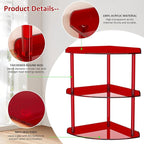 Sezanrpt 3 Tier Acrylic Corner Shelf Organizer Storage 9.5x9.5x15.7 Inch, Red Countertop Corner Shelf for Bathroom, Kitchen, 