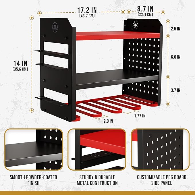 BUILTSTRONG Power Tool Organizer Wall Mount - 3-Tier Heavy-Duty Metal Hand Tool Storage Rack, Utility Racks, Drill Holder, Pe