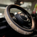 PINCTROT Large Size Bling Comfy Steering Wheel Cover with Jumbo Crystal Rhinestones, Anti-Slip Diamond Leather, 15.5-15.75 Inch (Gold)