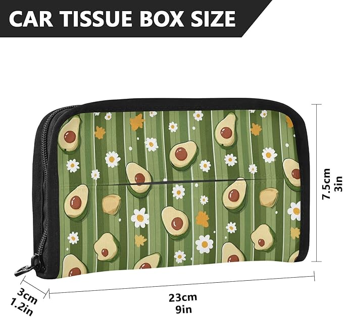 Car Tissue Holder Car Visor Organizer Tissue Box Holder for Car Sun Visor Organizer with Car Vehicle Accessories Essentials Interior for Women Men Green Striped Halved Avocados Daisy