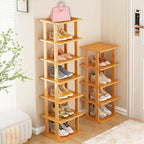 Bamboo Shoe Rack 12 Tier- Vertical Shoe Rack for Small Spaces, Tall Narrow Shoe Rack Organizer for Closet Entryway Corner Gar