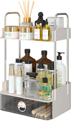 Bathroom Counter Organizer, 2 Tiered Organizer Countertop with Drawer, Makeup and Skincare Storage for Vanity, Desktop, Bathr