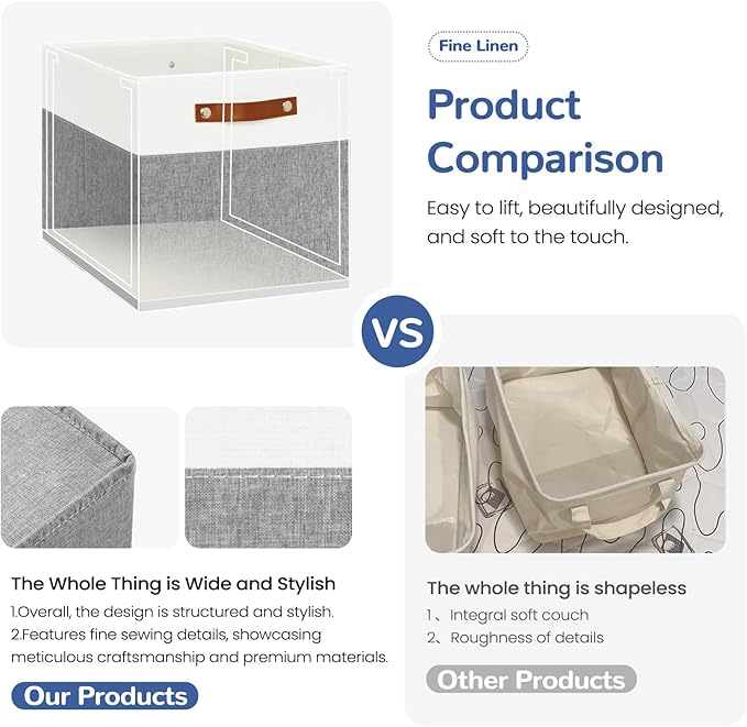 13x13 Storage Cubes 4-Pack, Large Foldable Fabric Cube Storage Bin with Reinforced Bottom and Labels, Organizer Baskets for S