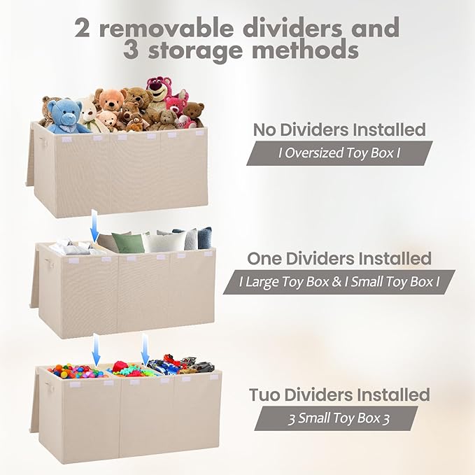 Extra Large Toy Box 167L, Sturdy Toy Storage Chest Organizer Bin Baskets with 2 Removable Divider for Boys, Girls, Kids, Nurs