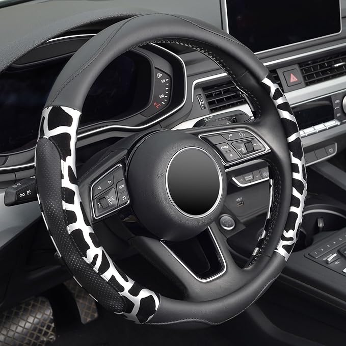 ZHOL Car Steering Wheel Cover, Universal 15 inch Breathable Microfiber Leather Steering Wheel Protector, Anti Slip Car Interi