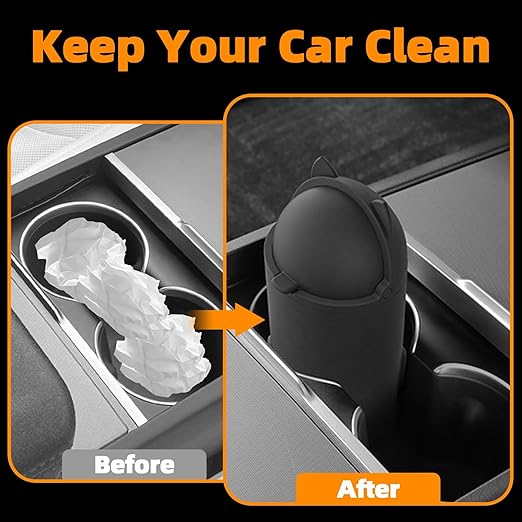 Leakproof Car Trash Can,Mini Car Trash Bin for SUV and Truck,Small Cars Garbage Can,Waterproof Automotive TrashCan for Vehicle,Home,Office,Multipurpose,Easy to Clean (Black Silicone)
