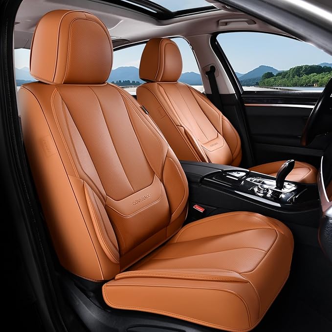 Coverado Seat Covers, Car Seat Covers Full Set, Leather Seat Covers for Cars, Car Seat Protector, Orange Car Seat Covers Fron