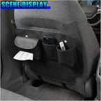 Leather Car Seat Back Organizer, Waterproof Car Seat Kick Mat with Cup Holder, Multifunctional Backseat Storage Bag, Universal Auto Travel Seats Protector Accessories for SUV Truck (Black)