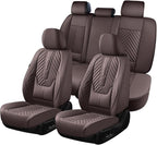 Coverado Car Seat Covers Full Set, Faux Leather Seat Covers for Car, Luxury Automotive Seat Covers Waterproof Car Seat Protec