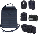 Universal Tactical Car Seat Back Organizer Bag Tactical Molle Vehicle Organizers Panel Vehicle Protector Organizers with 5 Detachable Pouches for Car (Upgraded A black)