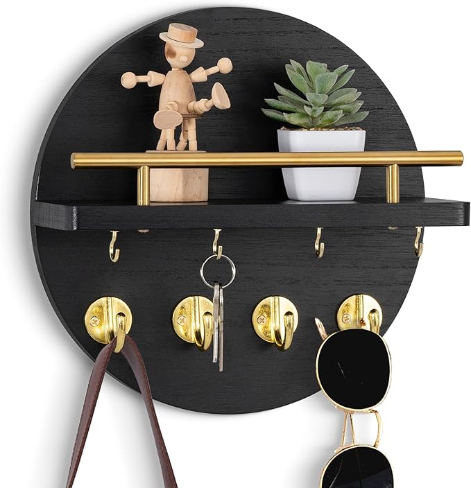 dreampossible Key Holder Wall Mount - 10.2 Inch Decorative Key Rack and Mail Organizer with 8 Key Hooks - Wooden Key Hanger w