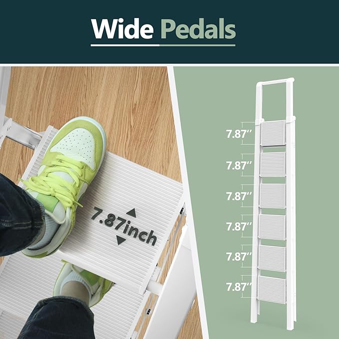WOA WOA 6 Step Ladder, Lightweight Folding ladders with Wide Pedals, Slim Stepladder for Narrow Spaces, Tall Ladder for High 