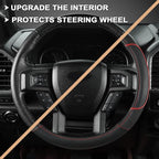 GIANT PANDA Steering Wheel Cover for Ford F150 F250 F350 Expedition - Black+Red Trim