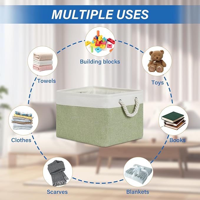 Temary Fabric Storage Baskets 4Pack Storage Bins Decorative Basket for Gift, Clothes Bin with Handles, Rectangle Baskets for 