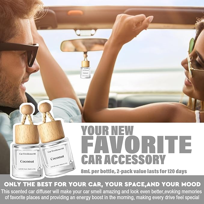 HoogaLife Car Air Freshener Diffuser 2 Pack Hanging Air Freshener Diffuser - Coconut Fragrance Oil Air D iffuser for Car, 45+