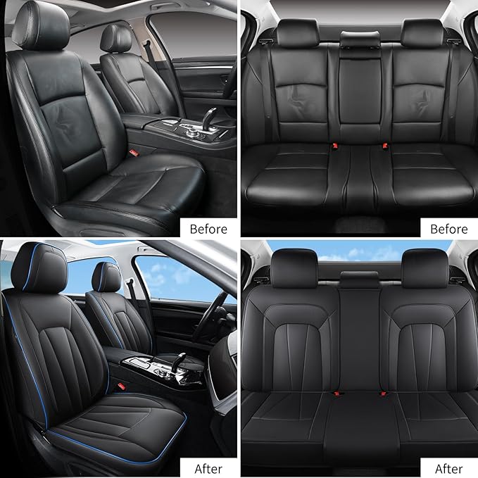 Car Seat Covers Full Set, Leather Seat Covers for Cars, Waterproof Car Seat Protector,Non-Slip Car Interior Covers ，Automotiv