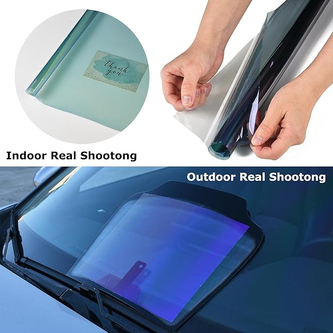 Charming Purple Blue Colorful Car Chameleon Windshield Tint Film 73.8% VLT Car Front Window Solar Protection Tint Color Change Window Film, 19.68" x 118.11"