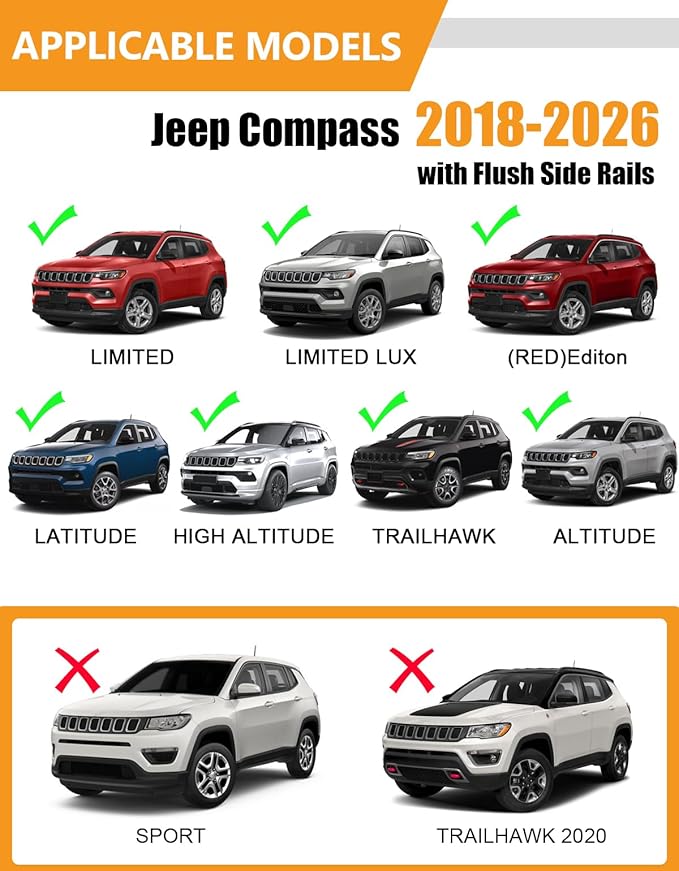 KINGGERI 300lbs Roof Racks Cross Bars Fit for Jeep Compass 2018-2026, Aluminum Heavy Duty Roof Rails Crossbars Rooftop Cargo Basket Carrier Bag Luggage Rails Kayak Canoe Snowboard Skiboard Bike