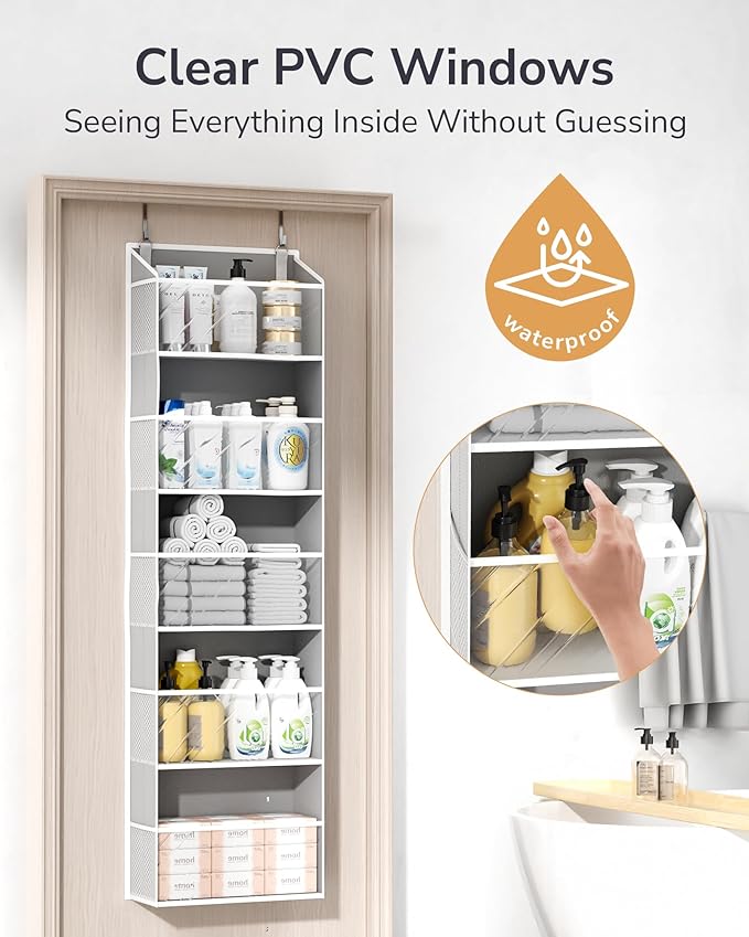 ULG 1-Pack Over Door Organizer with 5 Large Pockets 10 Mesh Side Pockets, 44 lbs Weight Capacity Hanging Storage Organizer wi